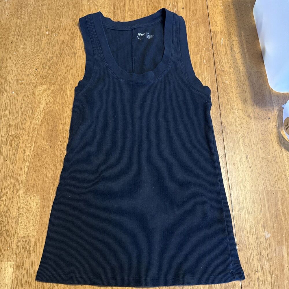 Aerie Ribbed High Neck Crop Tank Top Womens small Black Free Spirit